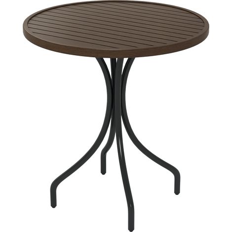 Outsunny Round Garden Table Outdoor Side Table with Steel Frame Brown (1/5)