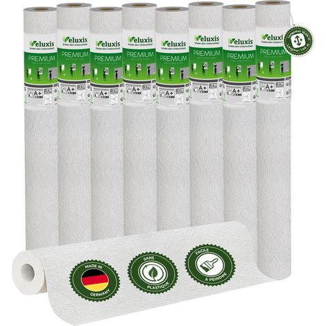 Veluxis® Papier peint intissé haut de gamme 10,05 m x 0,53 m (texture à grain fin, lot de 8) – intissé de rénovation de haute qualité pour murs lisses – Fabriqué en Allemagne