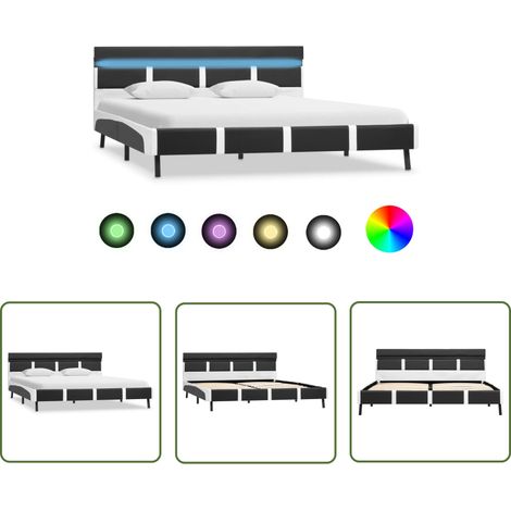 The Living Store Bettgestell mit LED Grau Kunstleder 140x200 cm - Bettrahmen - Led-Bett - Platform Bett - Kunstleder Bett - Doppelbett (1/5)