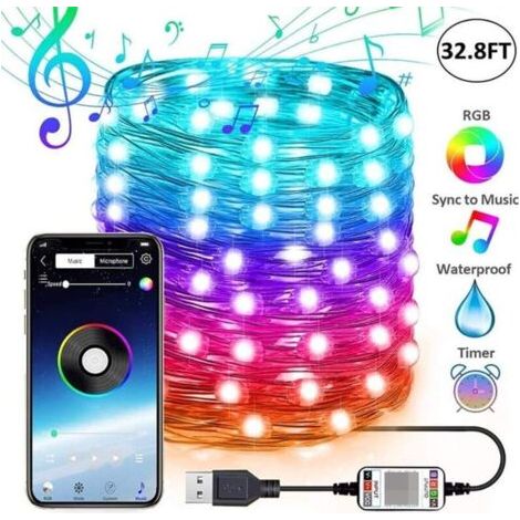 Ineasicer – Guirlande lumineuse connectée 10m 100 LED – IP65 pour intérieur/extérieur – Contrôle smartphone – 16 millions de couleurs et 29 modes - 10M100LEDS