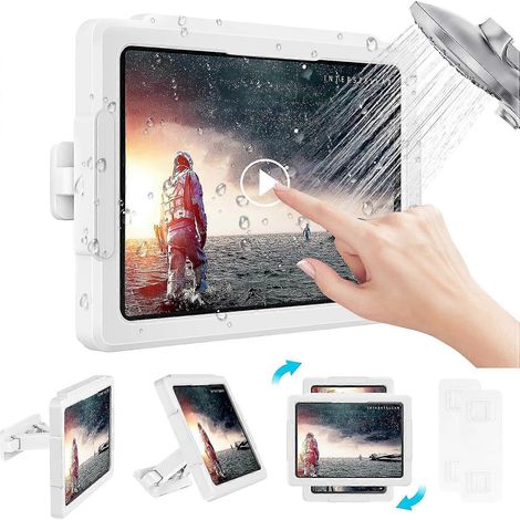Support de tablette de douche, support iPad rétractable et étanche, compatible avec tous les appareils de 11 pouces et moins, support mural rotatif pour tablette, étanche. (1/5)