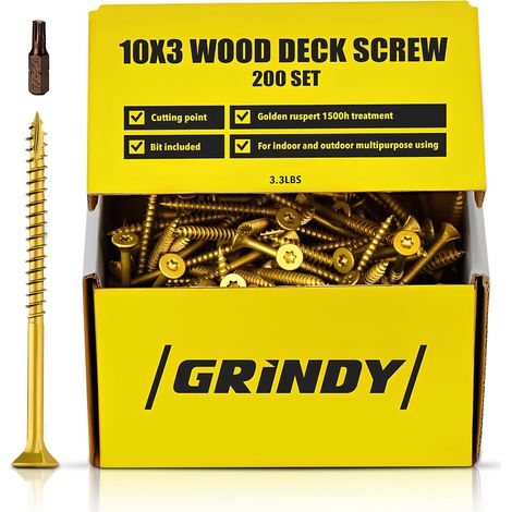 Lot de 200 vis à bois 10 x 3 par 1,5 kg – Vis de terrasse pour armoire, meubles et autres projets – Traitement doré 1500H – Pour intérieur et extérieur (1/5)
