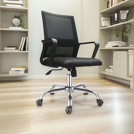 Silla de oficina C8350 con respaldo de malla negra y base cromada