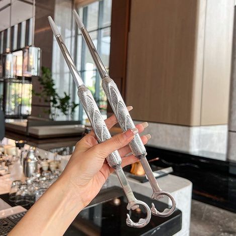 Set di 2 pinze da cucina in acciaio inox lunghe 31,75 cm con punte metalliche sottili per chef, per grigliare, cucinare, pasta, insalate, frutti di mare (1/4)