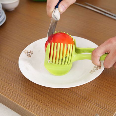 Pince à tomates multifonctionnelle en ABS, ronde, pour fruits et oignons. Outil de découpe pour citrons, œufs et légumes. (1/5)
