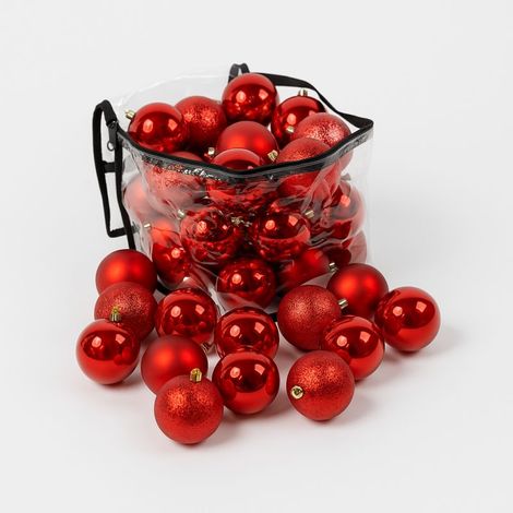 Lot de 28 boules de Noël 8cm Rouge (7 brillantes, 7 mates, 7 texturées, 7 opalines) (1/5)