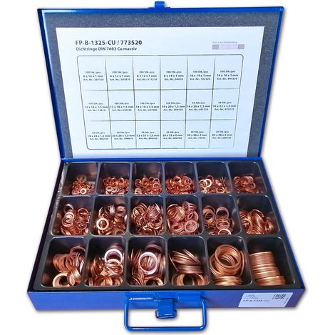 Oc-Pro – Assortiment de 1325 joints en cuivre – Conforme à la norme DIN 7603 – Pour conduites de carburants et hydrauliques – Coffret métallique