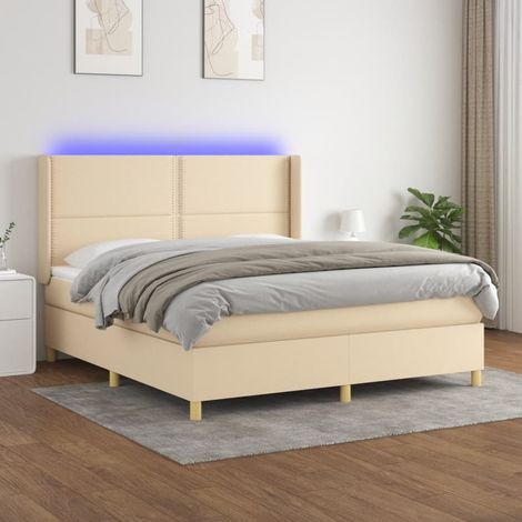 Sommier à lattes de lit matelas et LED Crème 180x200 cm Tissu vidaXL (1/5)