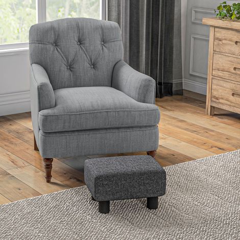 Fußhocker, Sitzhocker mit leinenartigem Stoffbezug, Schaumstoff-Füllung, Kunststoffbeine, für verschiedene Räume, Grau