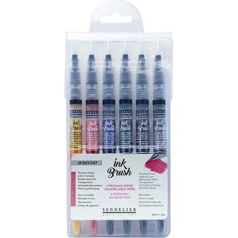 6 pinceaux encre aquarellable - Couleurs irisées - Ink brush
