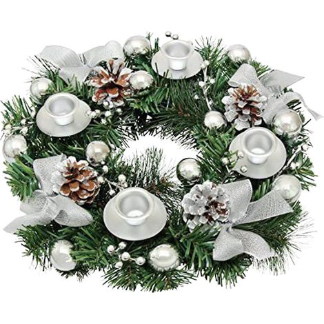 Guirlande Porte-Bougie - Simulateur De Couronne De Noël Avec Ruban Rouge Et Boules Doubles - Décoration Intérieure Extérieure Pour Table Festive Et Salle À Manger - 1 Pièce (1/2)