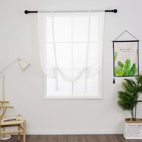 White Translucent Roman Shade, 100cm W x 120cm H, Curtain Rod Not Included, Single Panel, with Vertical Rod Pocket, for Bedroom, Kitchen, Living Room (1/5)