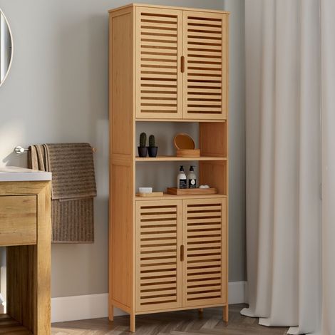 Mueble de baño de bambú BEA con 4 puertas y 2 nichos