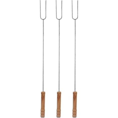 Fourchette à rôtir multifonctionnelle en acier inoxydable 3 pièces avec manches en bois de hêtre, longueur 47,2 cm. (1/5)