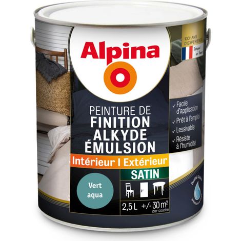Peinture de finition pour boiseries intérieur-extérieur ALPINA Alkyde Emulsion Satin Vert printemps 2,5 L (1/2)