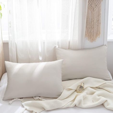 Lot de 2- Taies d'oreiller 40x60cm Beige Housse d'oreiller 70 GSM en Microfibre (1/2)