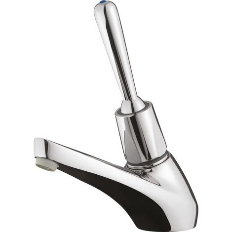Presto – Robinet poussoir temporisé chromé – Débit 3 l/mn – Résistance thermique jusqu'à 75°C – Actionnement omnidirectionnel – Pour lavabo sur plage