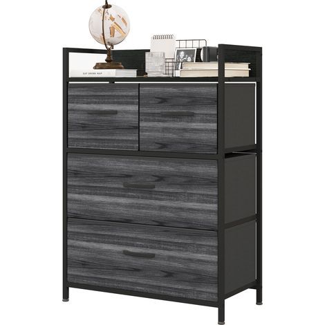 Commode, buffet, 4 tiroirs en tissu, style industriel, 60 x 29 x 85 cm, noir (1/5)