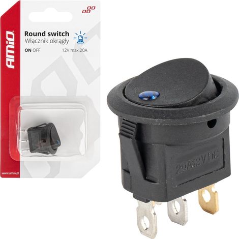 Interruttore, pulsante rotondo, 12V 20A, ON OFF, retroilluminazione blu, amio-03963 (1/5)