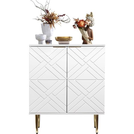 Sideboard Kommode Weiß mit 2 Türen, Rautenmuster, Holzwerkstoff (1/5)