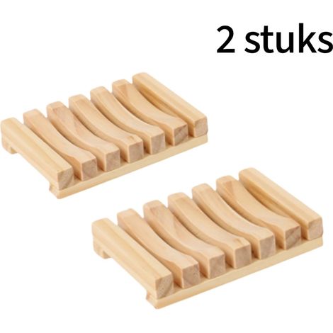 Porte savon en bois 2 pièces 7 fentes 11,5 sur 8 cm naturel égouttant organiseur de salle de bain (1/5)