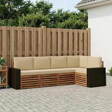vidaXL Ecksofa Set mit Kissen 5 pcs Natur und Beige Massivholz Akazie (1/5)