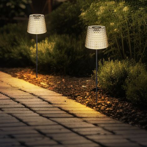 Lampada solare a LED decorazione da giardino lampada da esterno luce di cristallo, plastica nera color fumo, batteria IP44 picchetto, bianco caldo 3000K, set di 2, H 60 cm