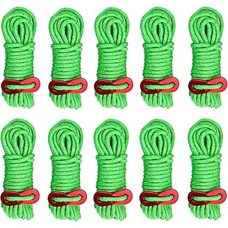 10 cordes de tente réfléchissantes 4mm, 4m de long avec tendeur, légères et résistantes au vent pour camping, randonnée et auvent
