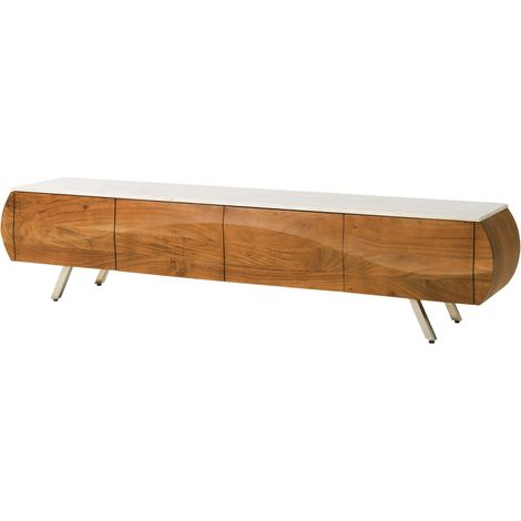 Mobile Tv in legno di acacia 204x40x45 laccato naturale / marmo bianco MONTREAL 124