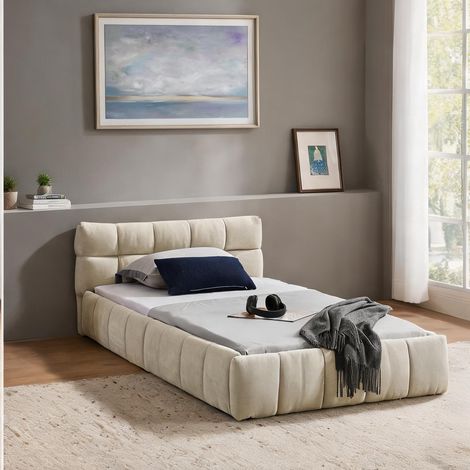 Cadre de lit beige en foam 108 x 217 x 59 cm (1/5)