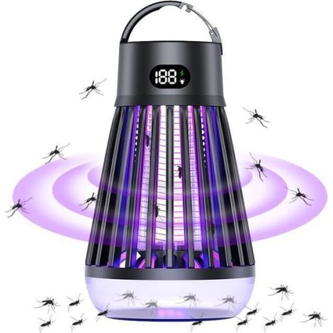 Lampe Anti Moustique 2000V,multifonctionnel 2-en-1 lampe,trois ensembles d’ondes lumineuses violettes,IPX5 Étanche noir