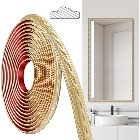Moulures en PVC, 600cm×2cm, Autocollantes, Pour Plafonds, Moulures Murales Pour Bordures de Murs, Cadres de Miroirs, Plafonds, Plinthes, Armoires(Champagne Or) (1/5)