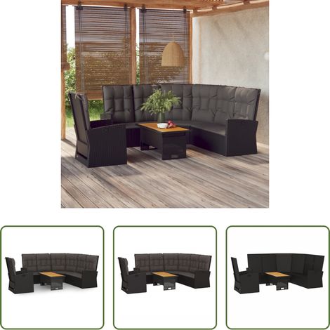 Terrassensessel - 3-tlg. Garten-Lounge-Set mit Kissen Schwarz Poly Rattan (1/5)