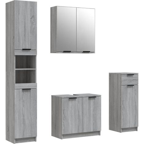 Maison Exclusive - 4-tlg. Badmöbel-Set Grau Sonoma Holzwerkstoff