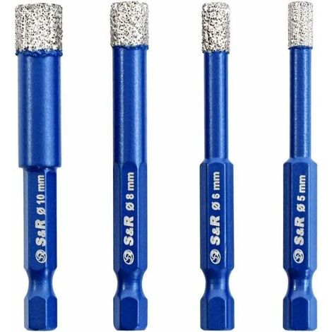 Forets Mèches diamant pour Carrelage Céramique Grès Cérame Tuiles Verre Pierre. Coffret 4 Mèches Diamantées Professionnelles-- (1/5)
