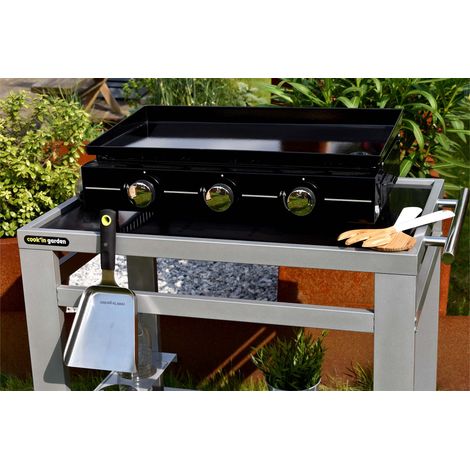 Plancha gaz à Poser - 3 brûleurs Inox - Noir - Acier Emaillé - Cook'in Garden