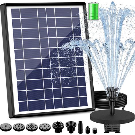 Fontaine Solaire 6,5 W avec Batterie 1500 mAh Pompe Flottante avec 6 Styles de Jets pour Jardin Bain d'Oiseaux et Étang (1/5)