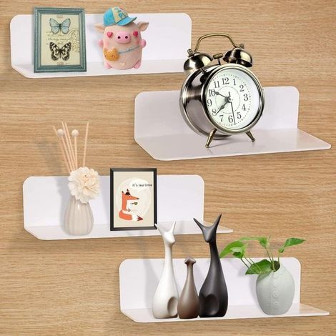 4 Pièces Étagères Murale sans Percer en Acrylique pour Chambre Étagère Decoration Étagère Flottante pour Salon, Salle Bains, Cuisine, Bureau (1/5)