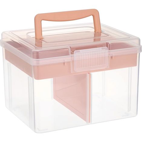 Boîte de rangement empilable transparente avec plateau de rangement, conteneur de rangement multifonctionnel en plastique à 6 compartiments pour médicaments (1/5)