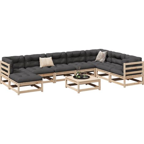 Juego de sofás de jardín 9 pzas con cojines madera maciza pino vidaXL (1/5)