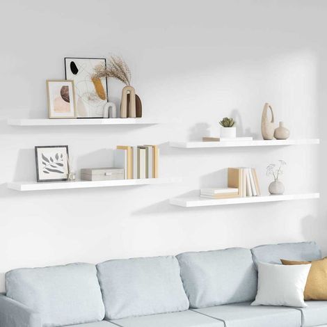 vidaXL Estante flotante pared 4 uds MDF blanco brillo 120x23,5x3,8 cm (1/5)
