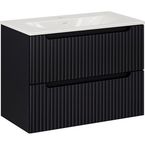 Ensemble Meuble Vasque 2 tiroirs et Vasque à Encastrer L 80 x P 40 x H 58,5 cm - Astral - Noir et blanc - Livraison gratuite (1/5)