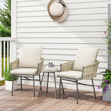 Conjunto de Muebles de Jardín de Ratán Sintético con 2 Sillas con Cojines Extraíbles y Mesa con Tablero de Metal Gris (1/5)