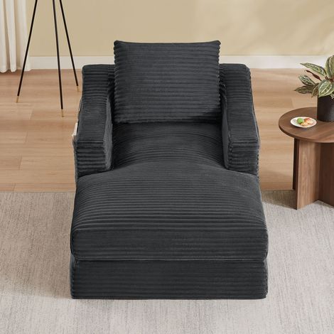 Fauteuil de relaxation convertible en lit en velours côtelé, canapé lazy 1 place avec design double couche, pour salon et chambre - Gris