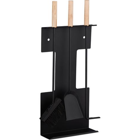 Juego de chimenea de 4 piezas, acero, accesorios, portacepillos, atizador, negro (1/4)