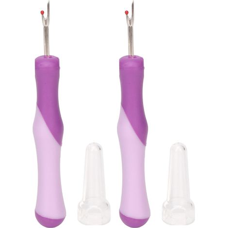 Déboucheur de fil en 2 pièces pour loisirs créatifs : Déboucheur de fil à broder en acier inoxydable avec poignée ergonomique, violet, pour la couture et les travaux manuels (1/5)