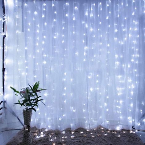 (Perles LED blanches 3MX3M 300) Guirlande lumineuse USB, guirlande lumineuse féerique tissée, télécommande incluse. (1/5)