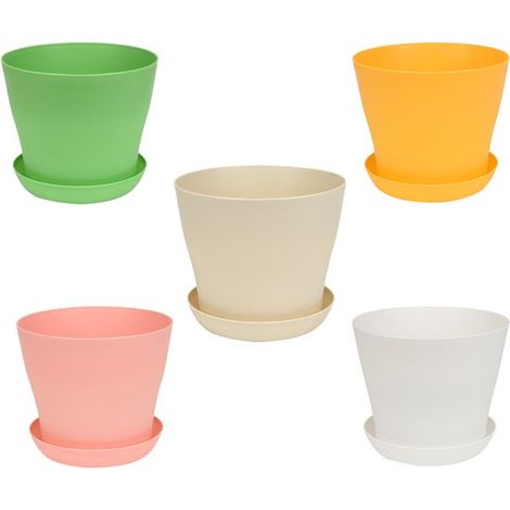Lot de 5 pots de fleurs carrés en plastique multicolore, avec plateau, mini pots pour plantes et fleurs d'intérieur et d'extérieur, maison, bureau et jardin (1/5)