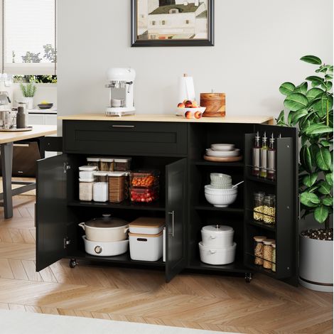 table repas extensible mobile cuisine 132.5 cm bois noir OKMYHOME (1/5)