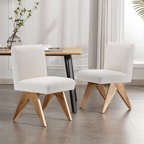 Wahson Rustic Upholstered Dining Chairs Set of 2 - Leisure Corner Chairs with Wood Legs for Home Restaurant, Beige (1/5)
